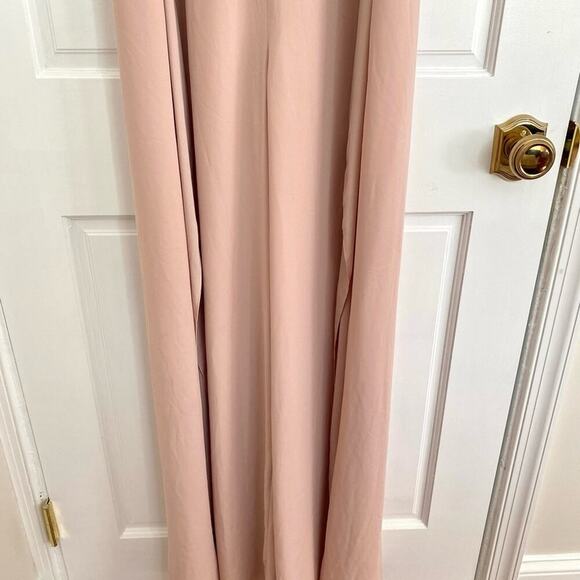 HALSTON HERITAGE Nude Beige Blush Pink Ruffle Sleeveless Formal Evening Jumpsuit - Picture 3 of 13